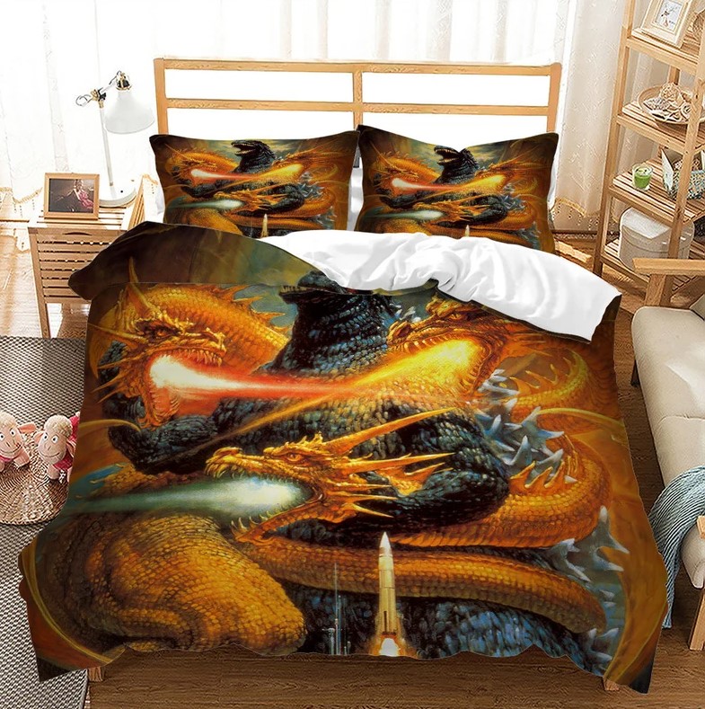 Personalized 3d Printed Godzilla Dinosaur Duvet Cover Cartoon Bedding Sets With 3 Pieces 1 Duvet Cover 2 Pillowcases Best Gift For Kids